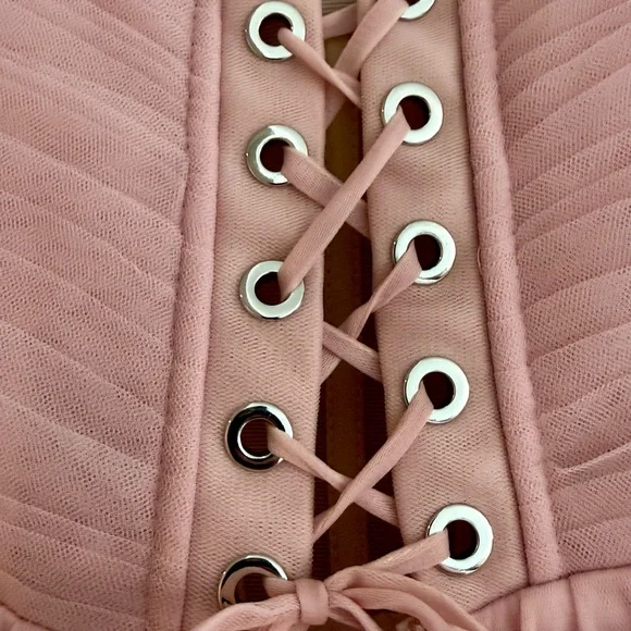 Milla Strapless Dress. Dramatically flowered tulle dress in misty pink. - Picture 4 of 13